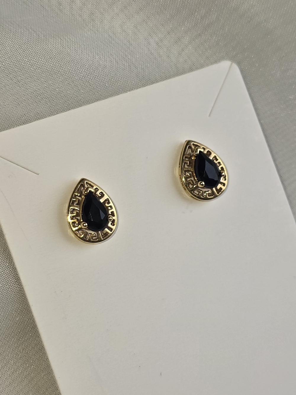 Gold Teardrop Stud Earrings with Black Stone - AVON